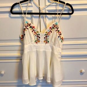 Bohemian Cream Camisole style Top with multi-colored Embroidery